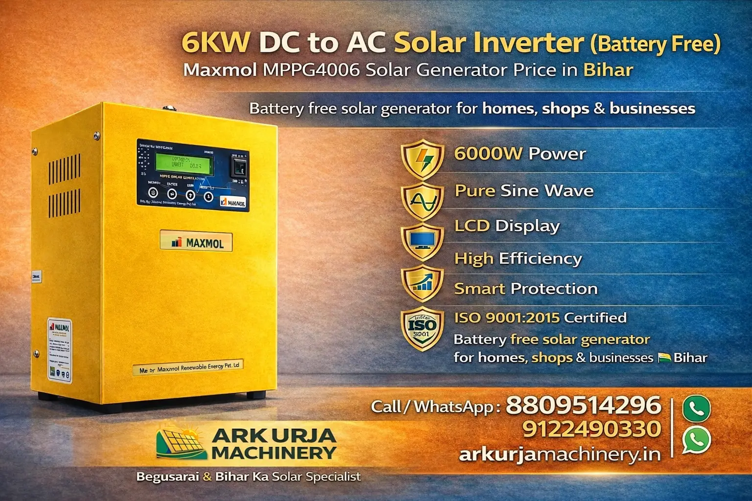 6KW DC to AC Solar Inverter (Battery Free) | Maxmol MPPG4006 Solar Generator Price in Bihar