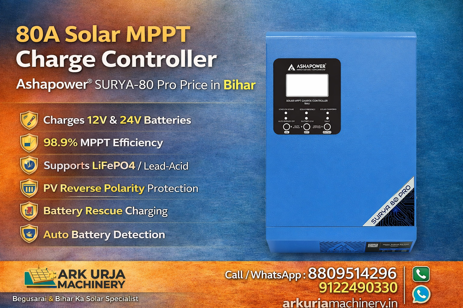 80A Solar MPPT Charge Controller | Ashapower SURYA-80 Pro Price in Bihar