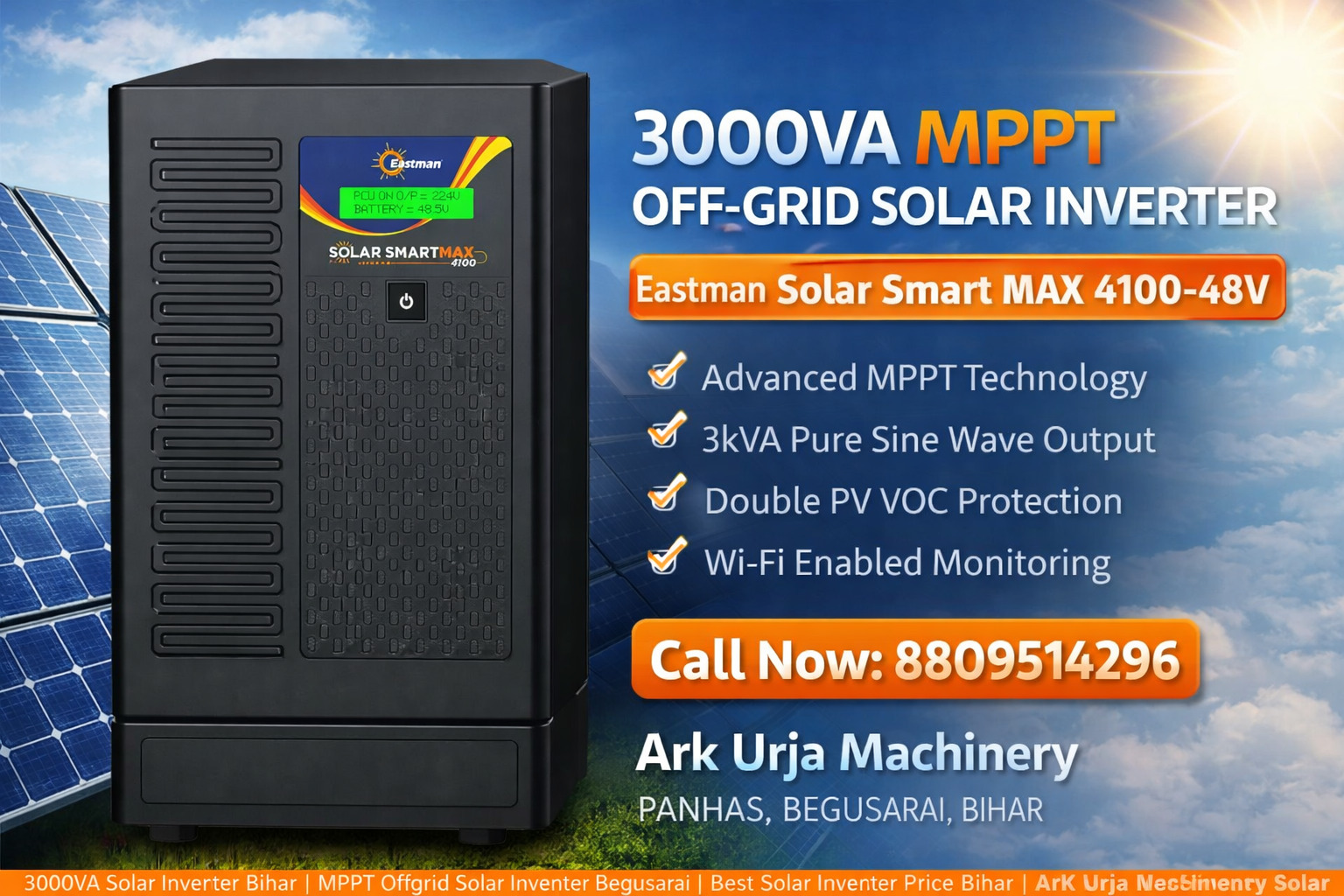 Eastman Solar Smart MAX 4100-48V – 3000VA MPPT Off-Grid Solar Inverter